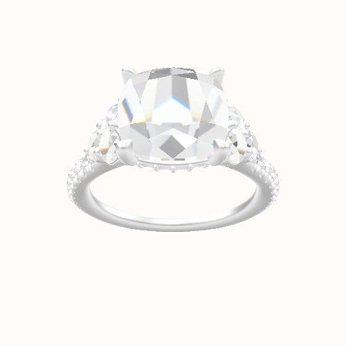 Cathedral Diamond Band with Round Sidestone Trio Engagement Ring With Front set gallery Head and Matching Band