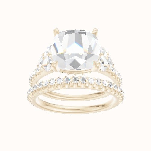 Cathedral Diamond Band with Round Sidestone Trio Engagement Ring With Front set gallery Head and Matching Band