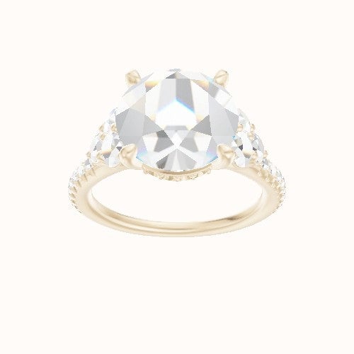 Cathedral Diamond Band with Round Sidestone Trio Engagement Ring With Front set gallery Head
