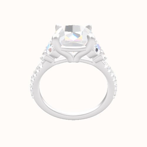 Cathedral Diamond Band with Round Sidestone Trio Engagement Ring With Standard Four Prong Head