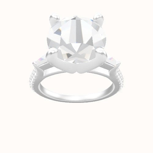 Cathedral Diamond Band with Tapered Baguette Sidestones Engagement Ring With Classic Four Prong Head