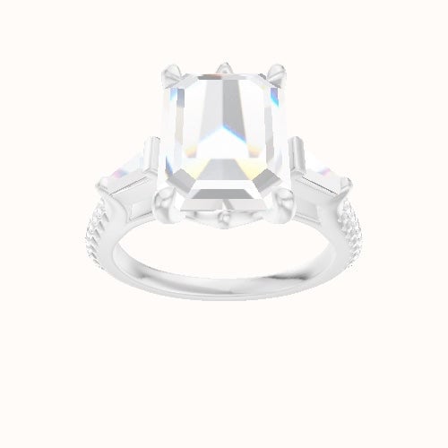 Cathedral Diamond Band with Tapered Baguette Sidestones Engagement Ring With Crown Six Prong w. accent Diamond Head