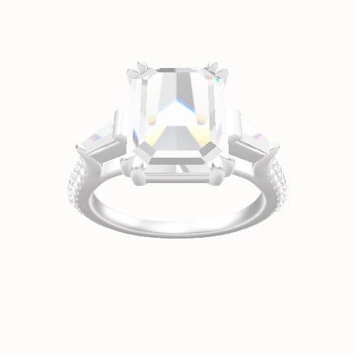 Cathedral Diamond Band with Tapered Baguette Sidestones Engagement Ring With Double Prongs Head