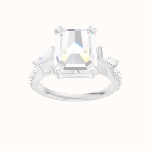 Cathedral Diamond Band with Tapered Baguette Sidestones Engagement Ring With Double Prongs Head