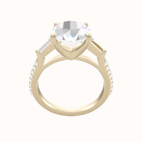 Cathedral Diamond Band with Tapered Baguette Sidestones Engagement Ring With Four Prong Head