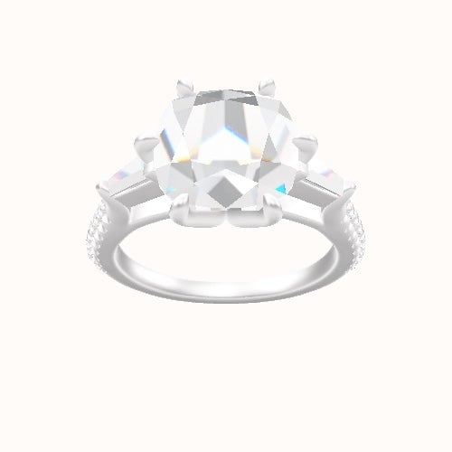 Cathedral Diamond Band with Tapered Baguette Sidestones Engagement Ring With Petal Six Prong Head
