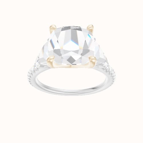 Cathedral Diamond Band with Trapezoid & Round Sidestones Engagement Ring With Four Prong Head