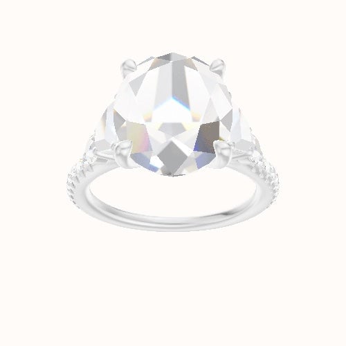 Cathedral Diamond Band with Trapezoid & Round Sidestones Engagement Ring With Four Prong Head