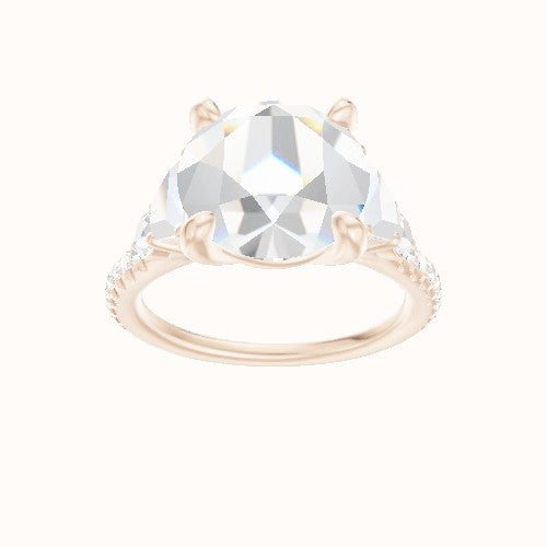 Cathedral Diamond Band with Trapezoid & Round Sidestones Engagement Ring With Low Set Four Prong Head