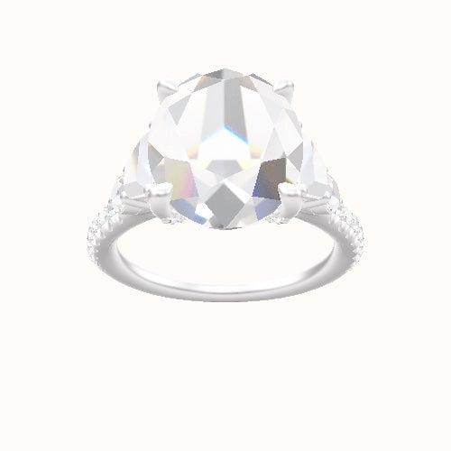 Cathedral Diamond Band with Trapezoid & Round Sidestones Engagement Ring With Pave V Prong Head