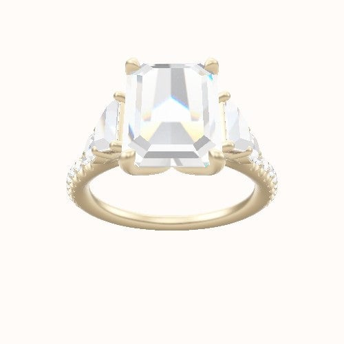Cathedral Diamond Band with Trapezoid & Round Sidestones Engagement Ring With Petal Four Prong Head