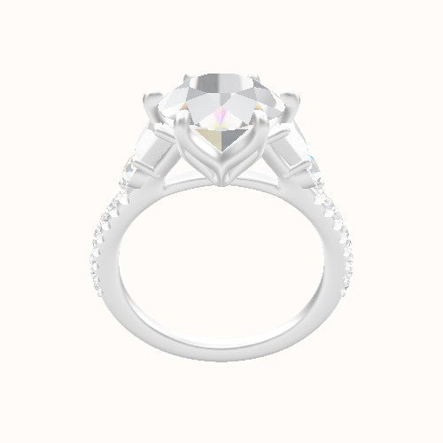 Cathedral Diamond Band with Trapezoid & Round Sidestones Engagement Ring With Petal Six Prong Head