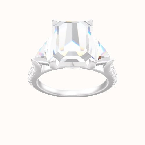 Cathedral Diamond Band with Trillion Sidestones Engagement Ring With Accent Diamond Head