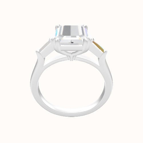 Cathedral Diamond Band with Trillion Sidestones Engagement Ring With Double Prongs Head