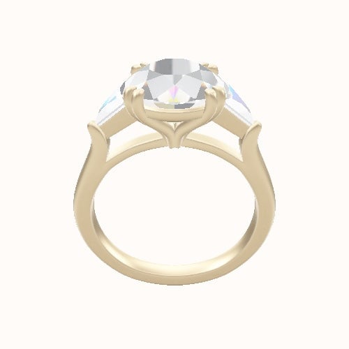 Cathedral Diamond Band with Trillion Sidestones Engagement Ring With Double Prongs Head