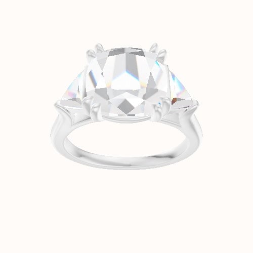 Cathedral Diamond Band with Trillion Sidestones Engagement Ring With Double Prongs Head