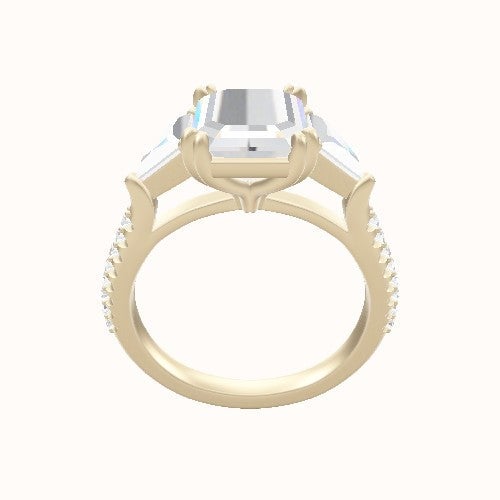 Cathedral Diamond Band with Trillion Sidestones Engagement Ring With Double Prongs Head