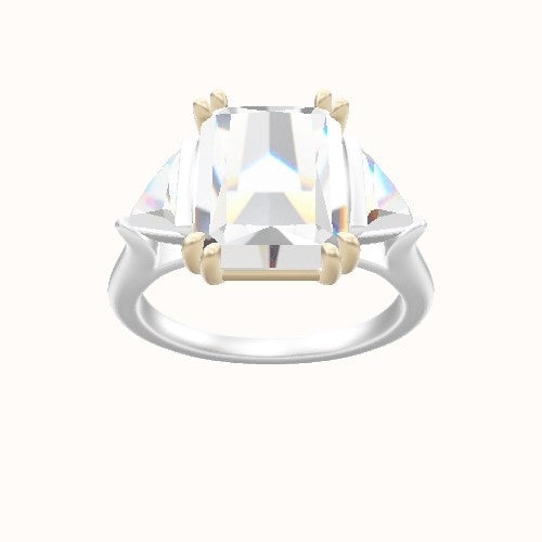 Cathedral Diamond Band with Trillion Sidestones Engagement Ring With Double Prongs Head
