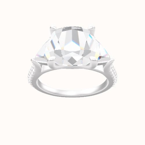 Cathedral Diamond Band with Trillion Sidestones Engagement Ring With Four Prong Head