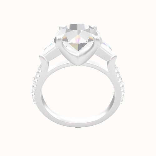 Cathedral Diamond Band with Trillion Sidestones Engagement Ring With Four Prong Head