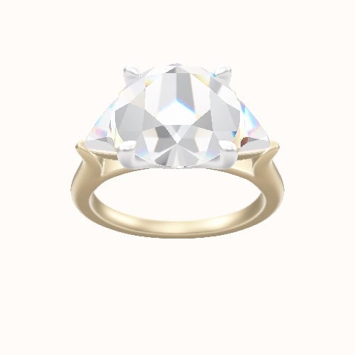 Cathedral Diamond Band with Trillion Sidestones Engagement Ring With Four Prong Head