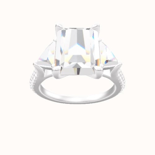 Cathedral Diamond Band with Trillion Sidestones Engagement Ring With Four Prong Head
