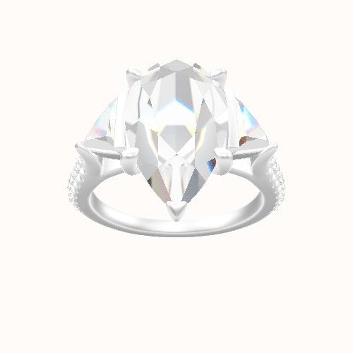 Cathedral Diamond Band with Trillion Sidestones Engagement Ring With Four Prong Head