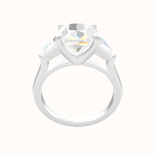 Cathedral Diamond Band with Trillion Sidestones Engagement Ring With Four Prong Head