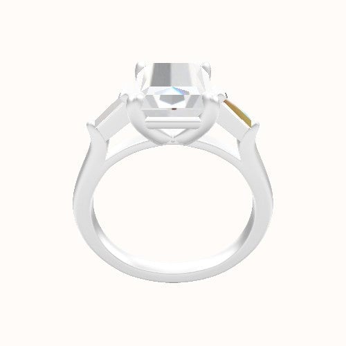 Cathedral Diamond Band with Trillion Sidestones Engagement Ring With Low Set Four Prong Head