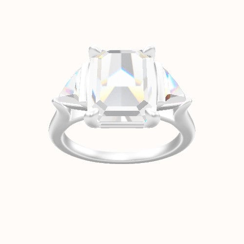 Cathedral Diamond Band with Trillion Sidestones Engagement Ring With Low Set Four Prong Head