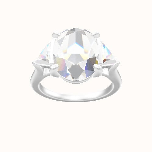 Cathedral Diamond Band with Trillion Sidestones Engagement Ring With Low Set Four Prong Head