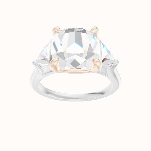 Cathedral Diamond Band with Trillion Sidestones Engagement Ring With Low Set Four Prong Head
