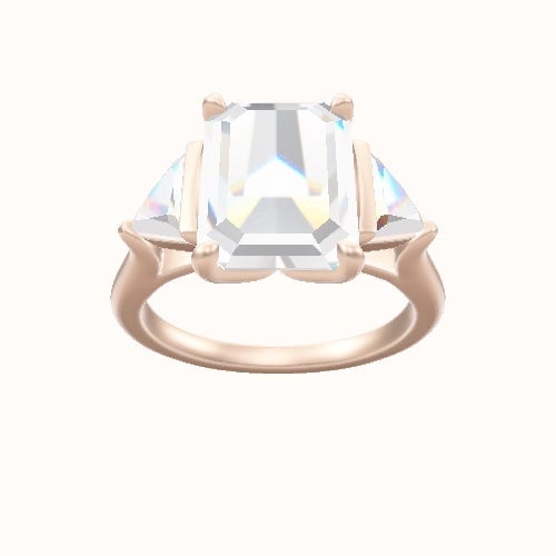 Cathedral Diamond Band with Trillion Sidestones Engagement Ring With Petal Four Prong Head