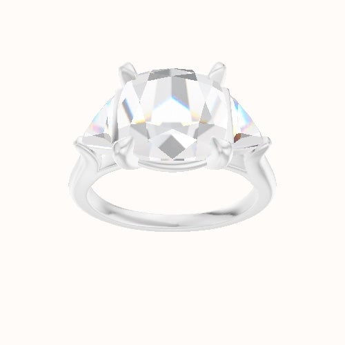 Cathedral Diamond Band with Trillion Sidestones Engagement Ring With Standard Four Prong Head