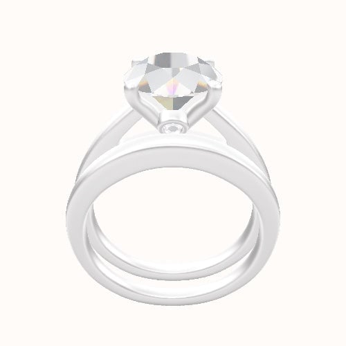 Cathedral Engagement Ring With Accent Diamond Head and Matching Band