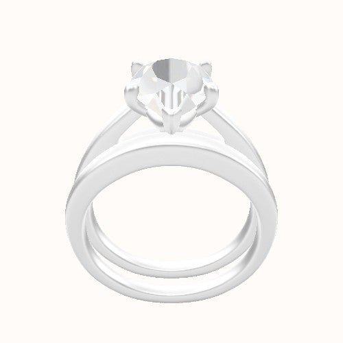 Cathedral Engagement Ring With Crown Four Prong w. Surprise Diamond Head and Matching Band