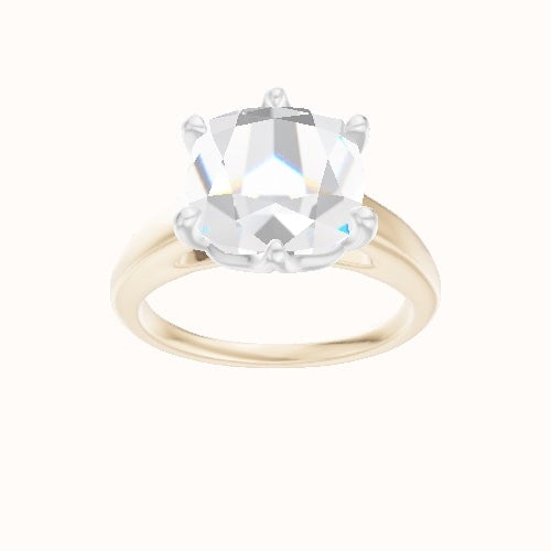 Cathedral Engagement Ring With Crown Six Prong w. accent Diamond Head