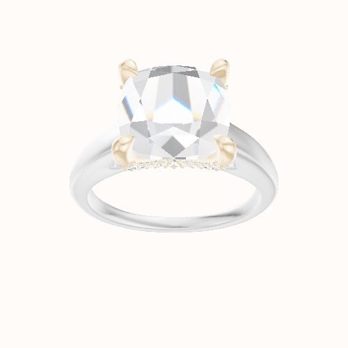 Cathedral Engagement Ring With Double Pave V Prong Head