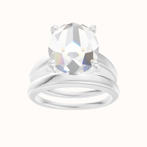 Cathedral Engagement Ring With Double Pave V Prong Head and Matching Band