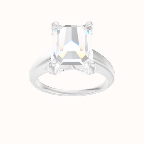 Cathedral Engagement Ring With Double Pave V Prong Head and Matching Band