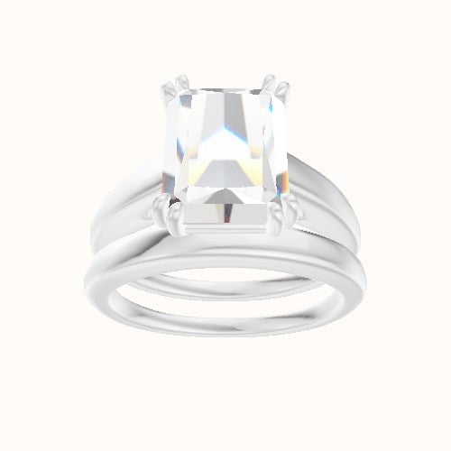 Cathedral Engagement Ring With Double Prongs Head and Matching Band