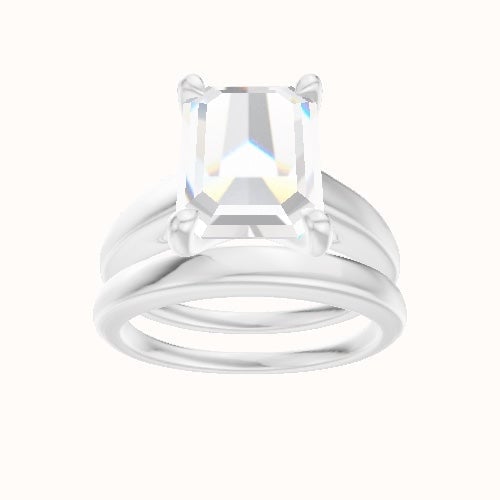 Cathedral Engagement Ring With Four Prong Head and Matching Band