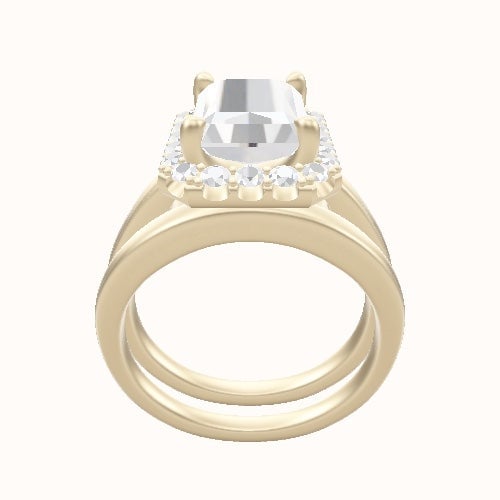 Cathedral Engagement Ring With Halo Head and Matching Band