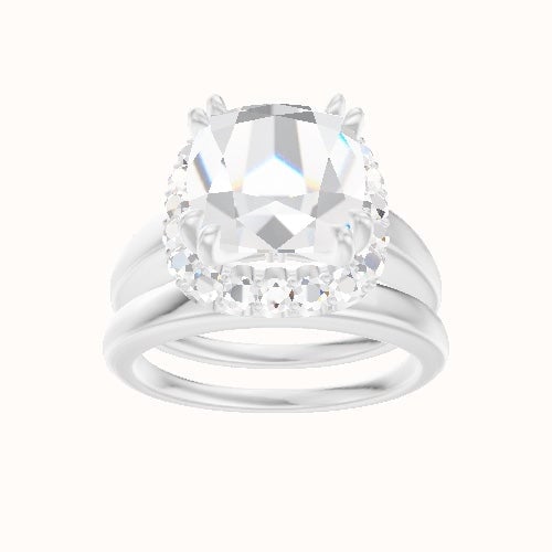 Cathedral Engagement Ring With Halo with Double Prong Head and Matching Band