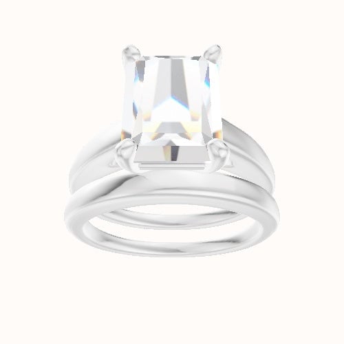 Cathedral Engagement Ring With High Set Four Prong Head and Matching Band