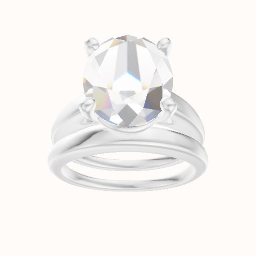 Cathedral Engagement Ring With High Set Four Prong Head and Matching Band