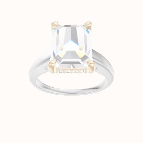 Cathedral Engagement Ring With V Prong with Hidden Halo Head