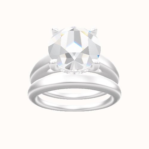 Cathedral Engagement Ring With V Prong with Hidden Halo Head and Matching Band