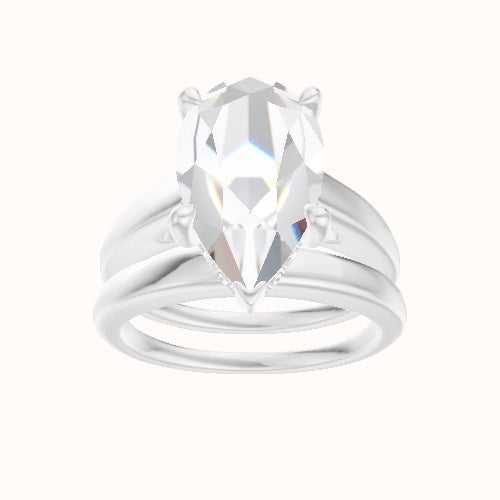 Cathedral Engagement Ring With V Prong with Hidden Halo Head and Matching Band