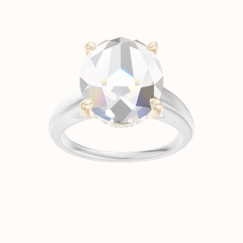 Cathedral Engagement Ring With V Prong with Hidden Halo Head